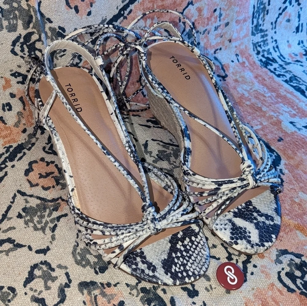 TORRID - Snake Print Faux Leather Ankle Wrap Espadrille Wedges
